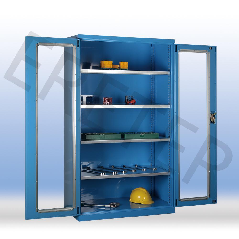玻璃双开门工具柜-带4层镀锌可调搁板 承重150kg/层